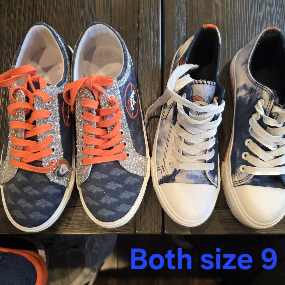 Denver Broncos Navy and Silver Glitter Sneakers with Orange Laces